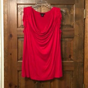 Apostrophe cowled swoop neck ruffle sleeve tank